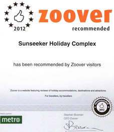 Sunseeker Holiday Complex Winner Zoover Recommended certificate